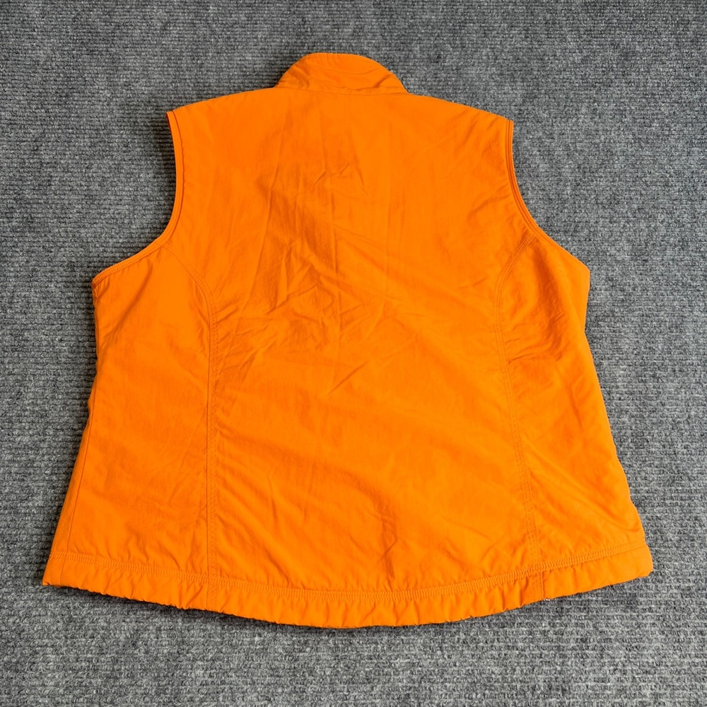 LL Bean Womens Large Orange Fleece Lined Nylon Full Zip Vest O BDR7 Mock Neck - Picture 2 of 6